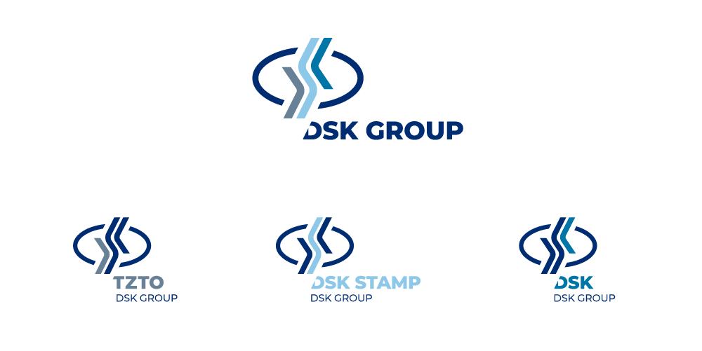 Логотип управляющей компании DSK GROUP и логотипы трех компаний, входящих в Холдинг.